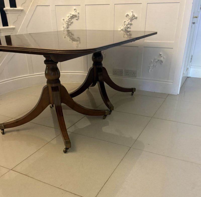 Antique English Figured Mahogany Extending Dining Table Twin Pillar 12 Seater Regency Style - Image 7