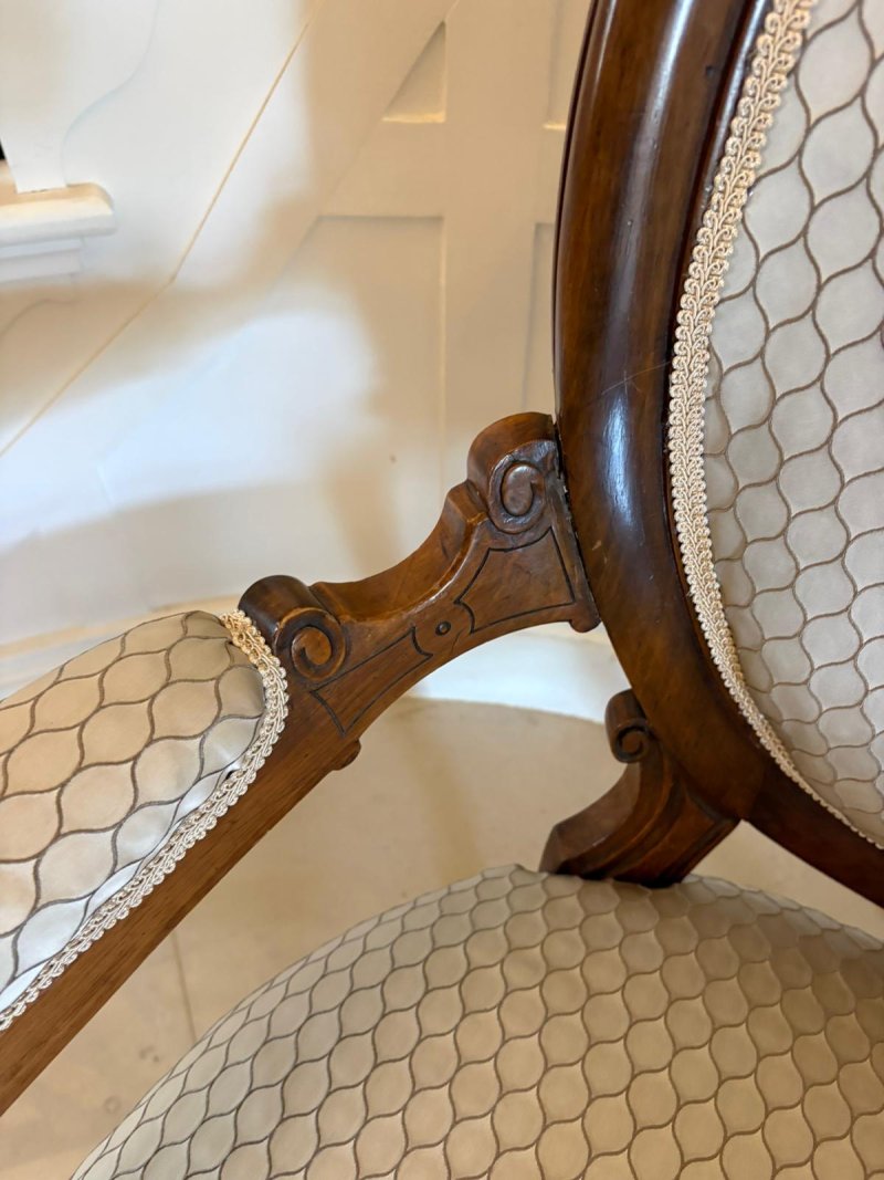 Antique Victorian Carved Walnut 11 Piece Salon/Drawing Room Suite with Sofa, Armchairs, Side Chairs and Footstools - Image 19