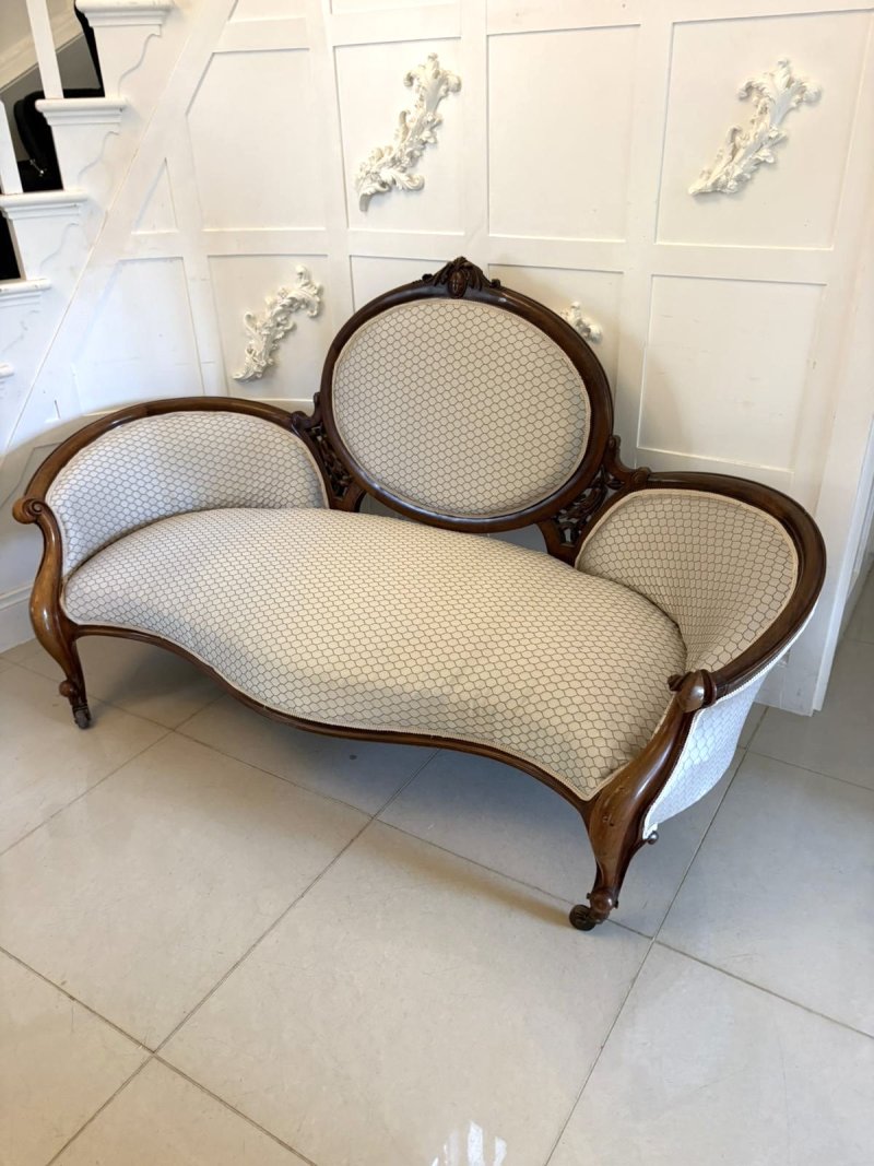 Antique Victorian Carved Walnut 11 Piece Salon/Drawing Room Suite with Sofa, Armchairs, Side Chairs and Footstools - Image 11