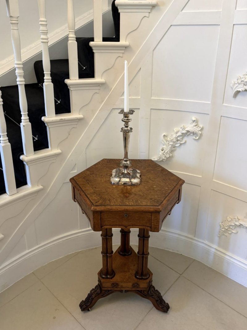 Antique Regency Pollard Oak Lamp Table Lift Top Carved Base Occasional Side Table - Image 14