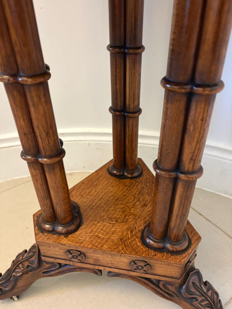 Antique Regency Pollard Oak Lamp Table Lift Top Carved Base Occasional Side Table - Image 7