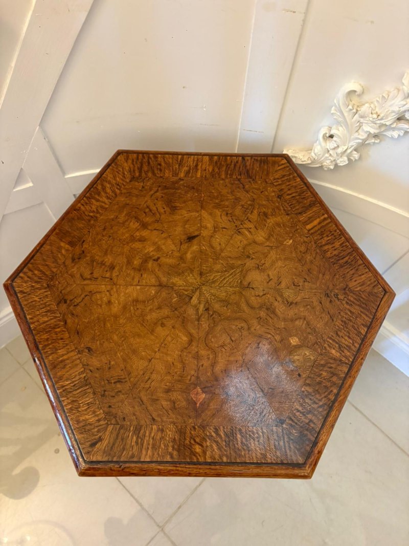 Antique Regency Pollard Oak Lamp Table Lift Top Carved Base Occasional Side Table - Image 6