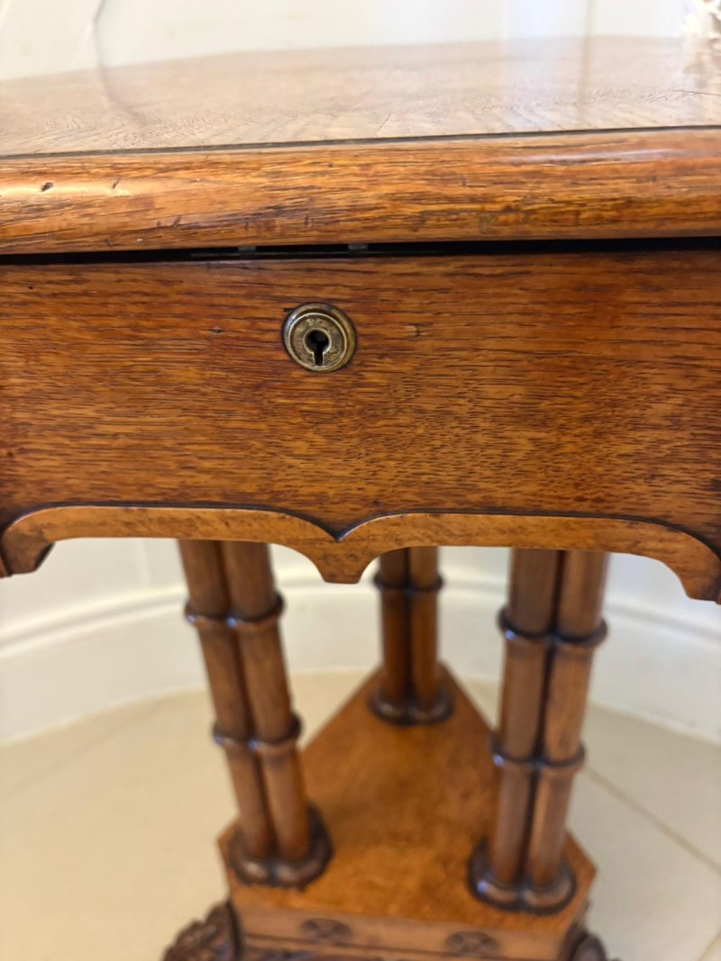 Antique Regency Pollard Oak Lamp Table Lift Top Carved Base Occasional Side Table - Image 8
