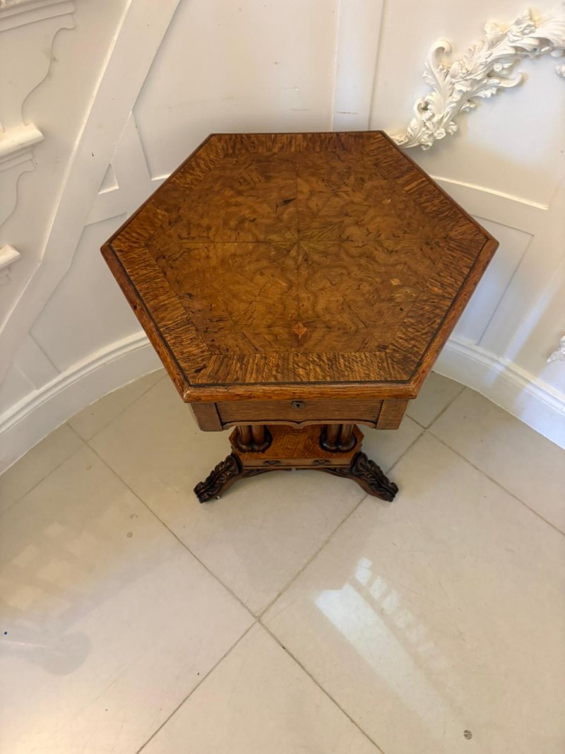 Antique Regency Pollard Oak Lamp Table Lift Top Carved Base Occasional Side Table - Image 5