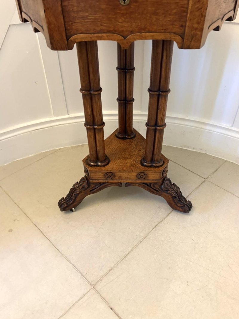 Antique Regency Pollard Oak Lamp Table Lift Top Carved Base Occasional Side Table - Image 9