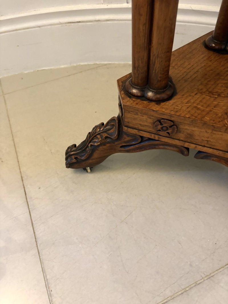 Antique Regency Pollard Oak Lamp Table Lift Top Carved Base Occasional Side Table - Image 13