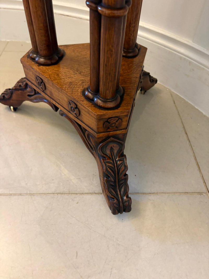 Antique Regency Pollard Oak Lamp Table Lift Top Carved Base Occasional Side Table - Image 12