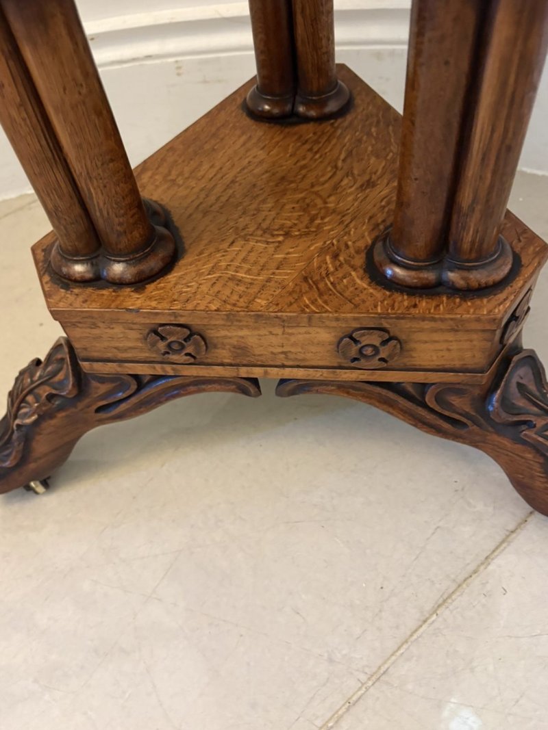 Antique Regency Pollard Oak Lamp Table Lift Top Carved Base Occasional Side Table - Image 10