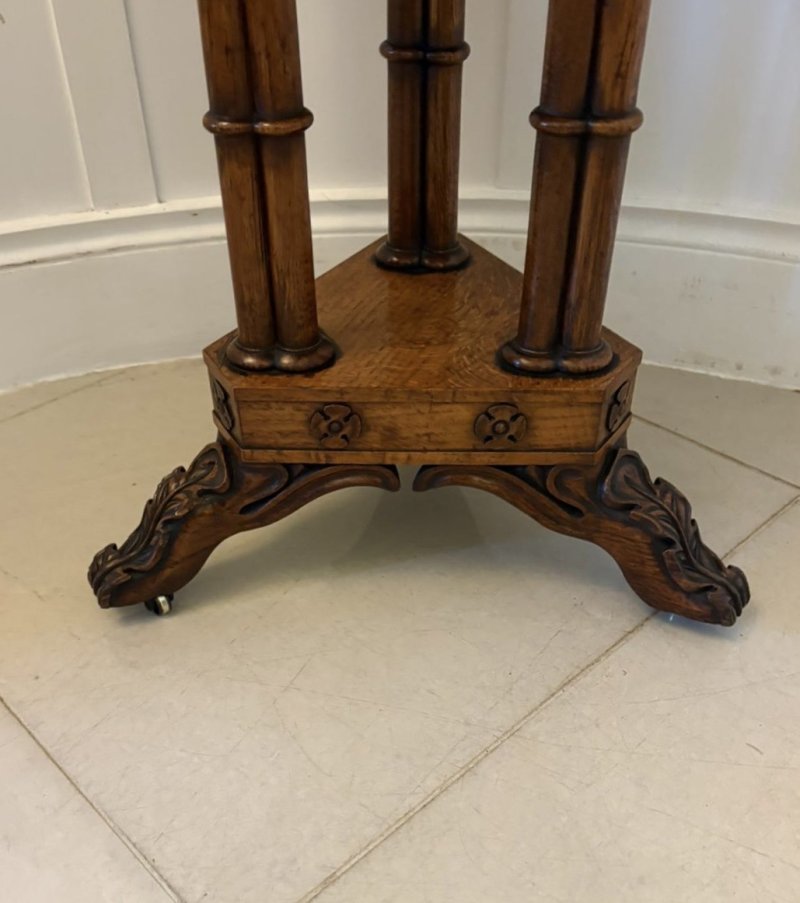 Antique Regency Pollard Oak Lamp Table Lift Top Carved Base Occasional Side Table - Image 11
