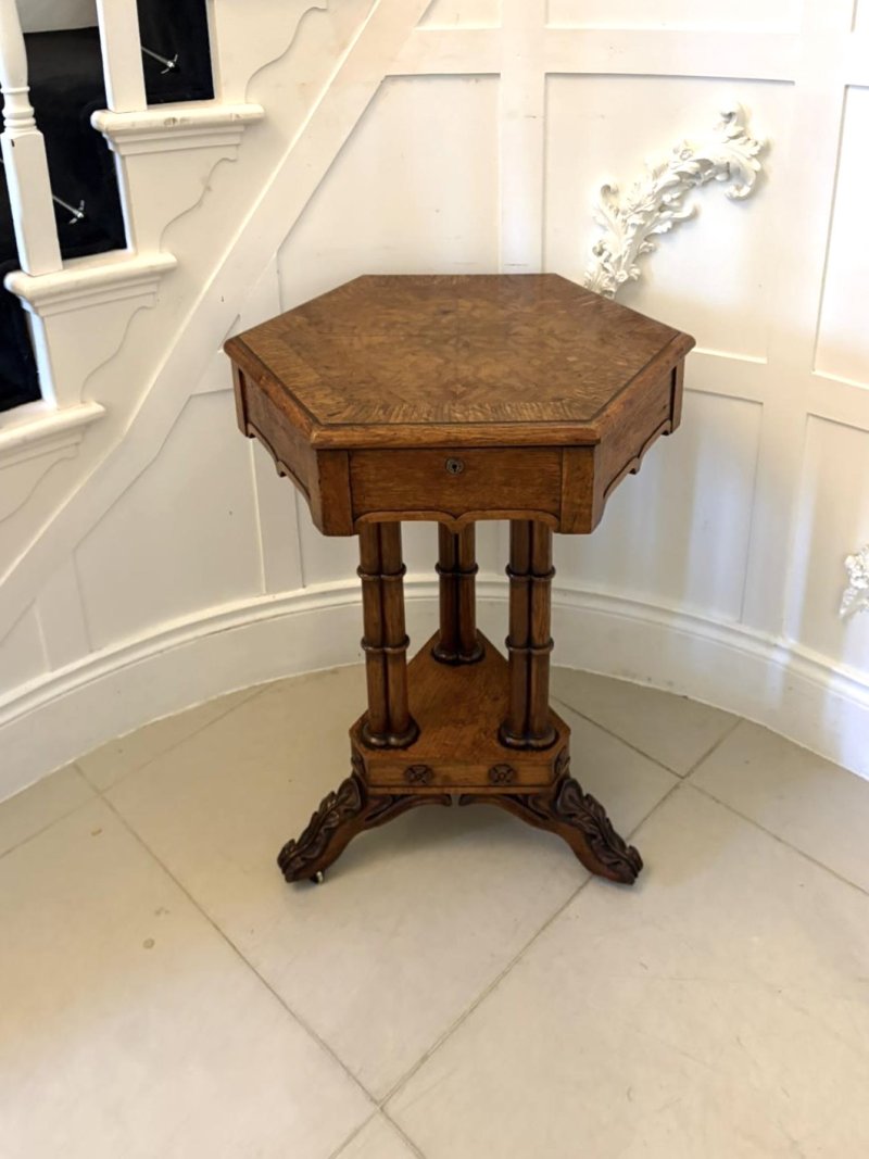 Antique Regency Pollard Oak Lamp Table Lift Top Carved Base Occasional Side Table