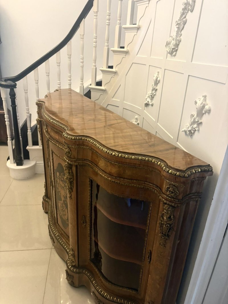Antique Exceptional 4 Door Serpentine Marquetry Credenza Exhibition Quality - Image 4