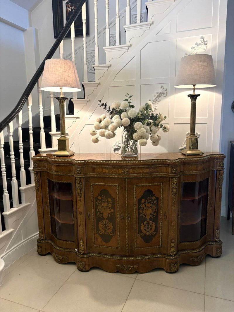 Antique Exceptional 4 Door Serpentine Marquetry Credenza Exhibition Quality - Image 3