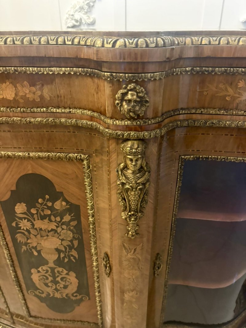 Antique Exceptional 4 Door Serpentine Marquetry Credenza Exhibition Quality - Image 12