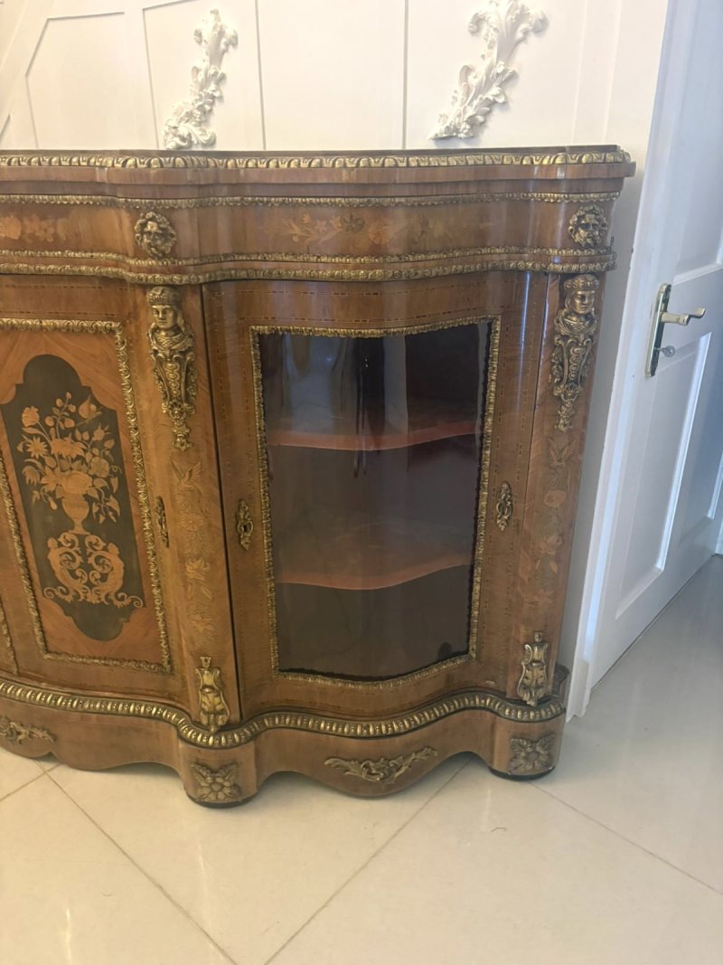 Antique Exceptional 4 Door Serpentine Marquetry Credenza Exhibition Quality - Image 17