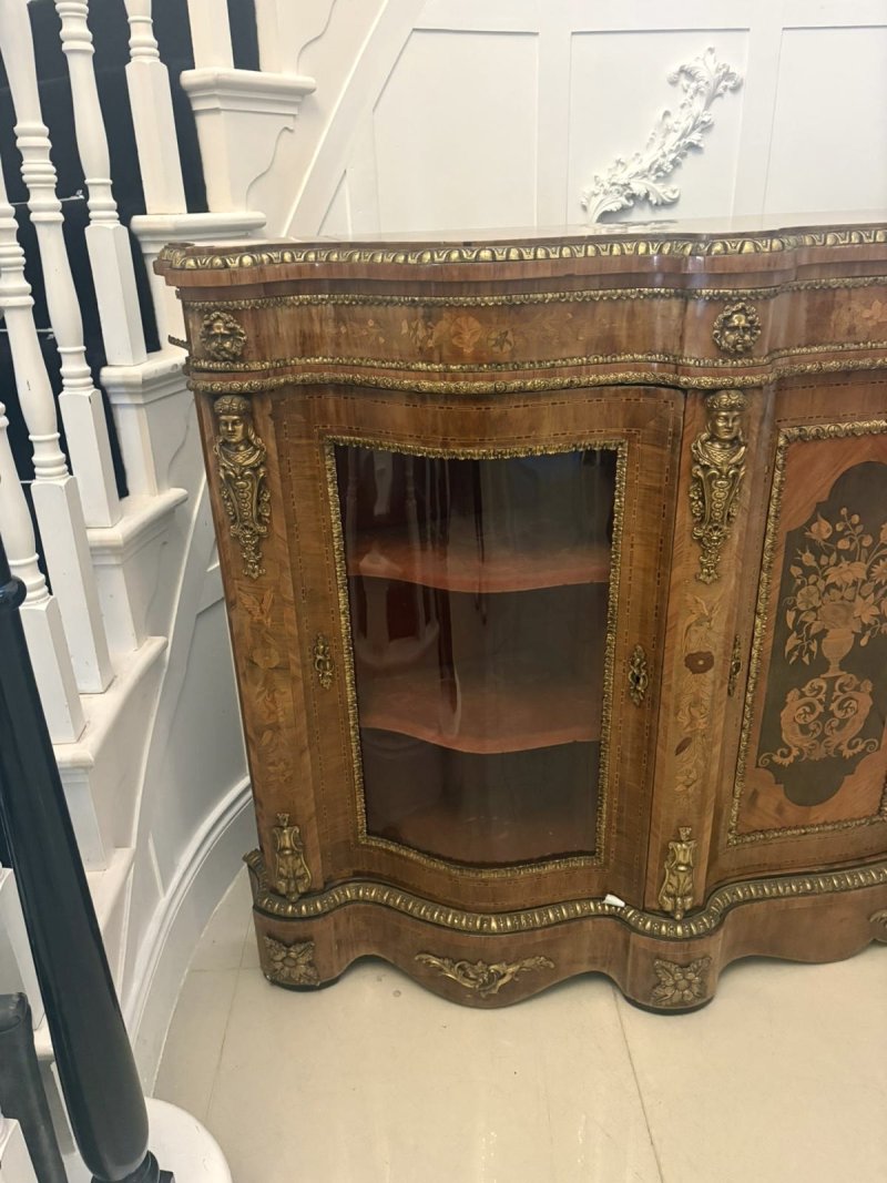 Antique Exceptional 4 Door Serpentine Marquetry Credenza Exhibition Quality - Image 15
