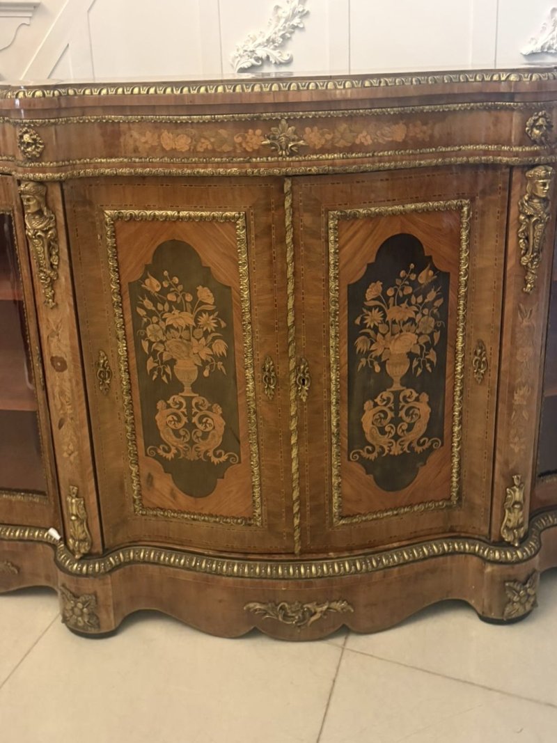 Antique Exceptional 4 Door Serpentine Marquetry Credenza Exhibition Quality - Image 16