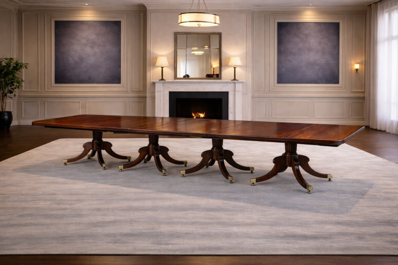 Antique Monumental Irish Regency Four Pedestal Mahogany Dining Table Seating 26 with Five Leaves - Image 7
