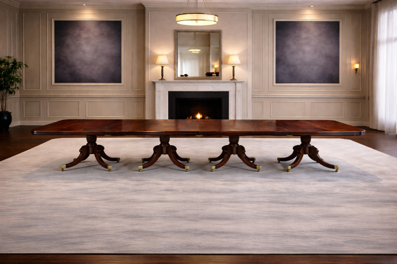Antique Monumental Irish Regency Four Pedestal Mahogany Dining Table Seating 26 with Five Leaves - Image 9