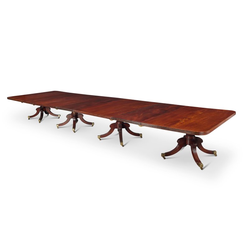 Antique Monumental Irish Regency Four Pedestal Mahogany Dining Table Seating 26 with Five Leaves - Image 2