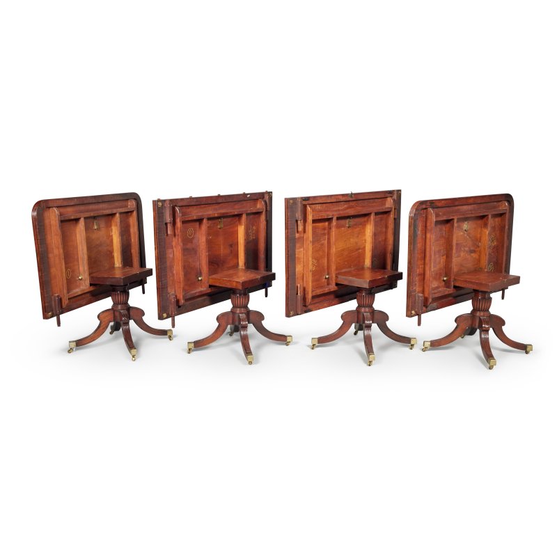 Antique Monumental Irish Regency Four Pedestal Mahogany Dining Table Seating 26 with Five Leaves - Image 3