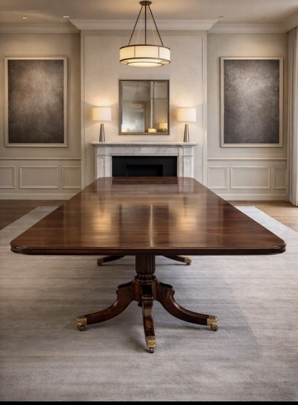 Antique Monumental Irish Regency Four Pedestal Mahogany Dining Table Seating 26 with Five Leaves - Image 6