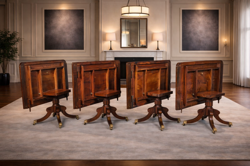 Antique Monumental Irish Regency Four Pedestal Mahogany Dining Table Seating 26 with Five Leaves - Image 8