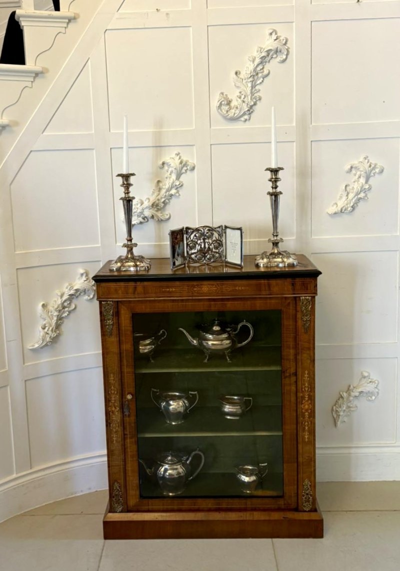 Antique Victorian English Walnut Inlaid Pier Cabinet Display - Image 3
