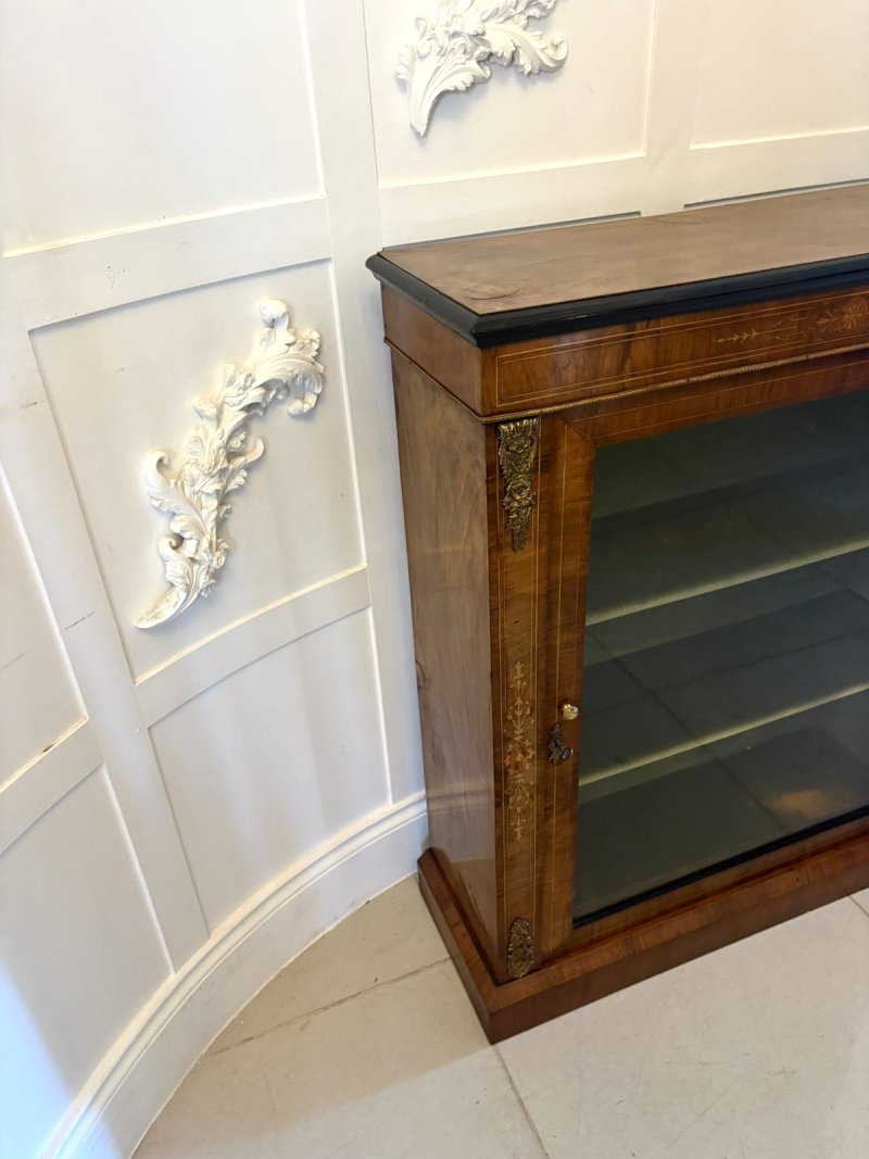 Antique Victorian English Walnut Inlaid Pier Cabinet Display - Image 6