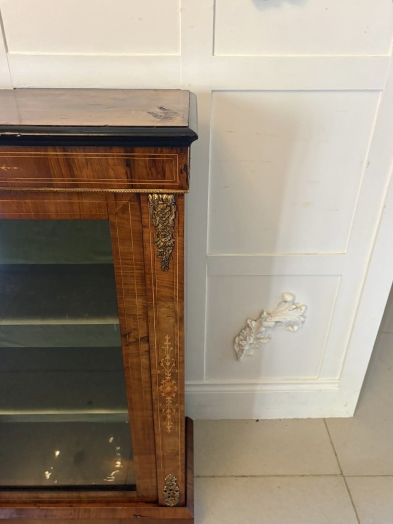Antique Victorian English Walnut Inlaid Pier Cabinet Display - Image 7