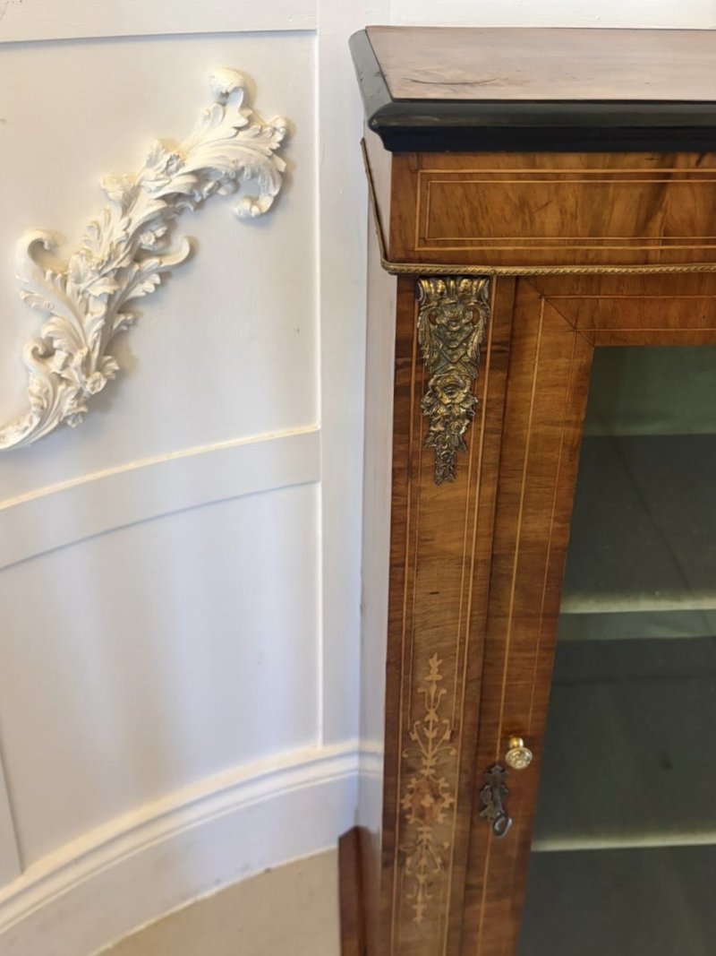 Antique Victorian English Walnut Inlaid Pier Cabinet Display - Image 8