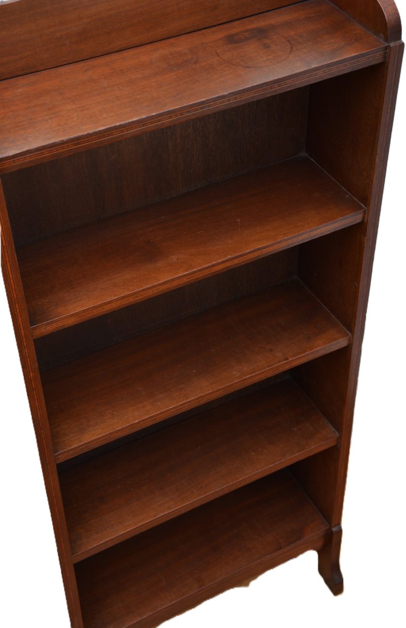 Slim Mahogany and Inlaid Open Bookcase c1900s - Image 9