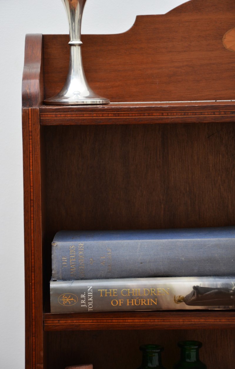 Slim Mahogany and Inlaid Open Bookcase c1900s - Image 10