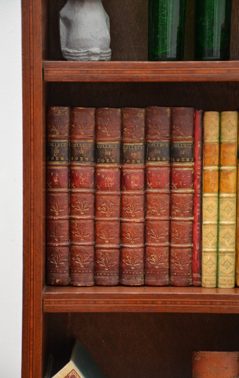 Slim Mahogany and Inlaid Open Bookcase c1900s - Image 11