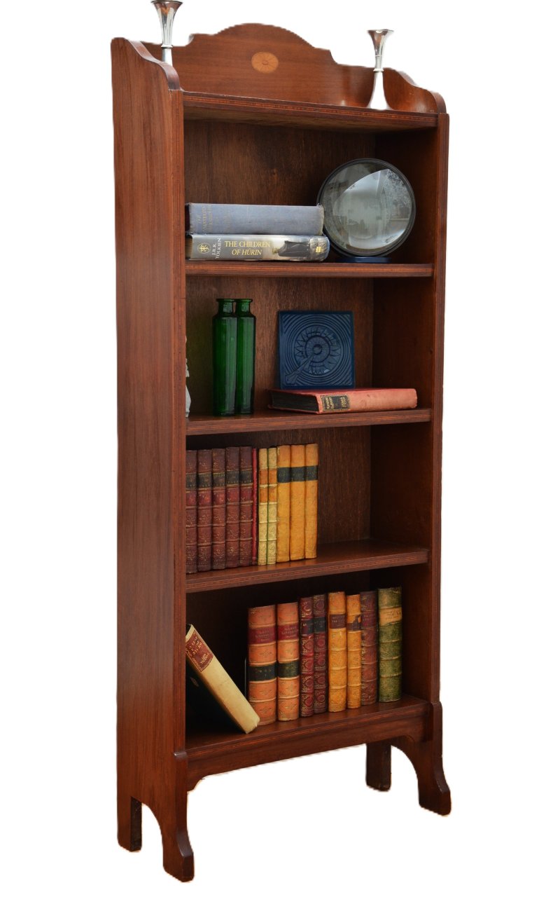 Slim Mahogany and Inlaid Open Bookcase c1900s