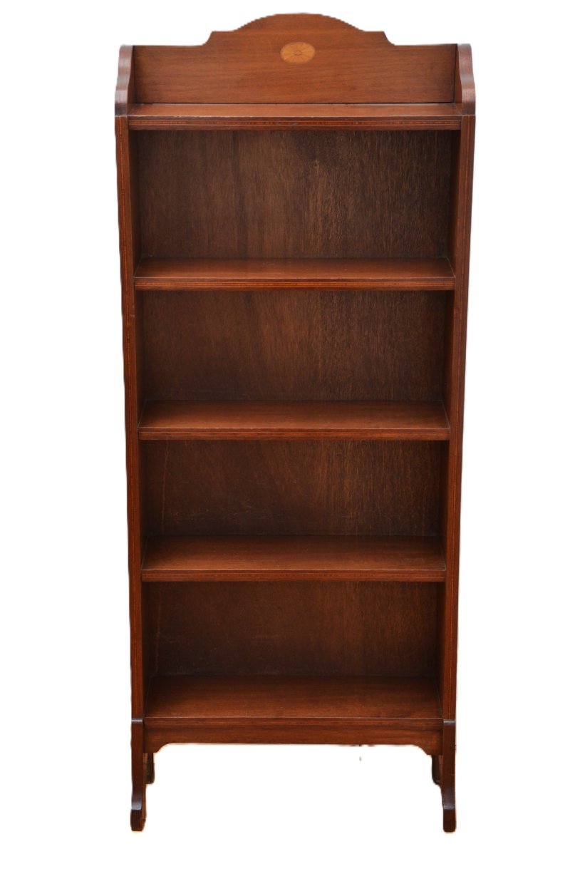 Slim Mahogany and Inlaid Open Bookcase c1900s - Image 5