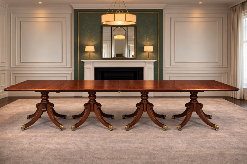 Exceptional ​​Antique Regency Four Pedestal Dining Table With Three Leaves to Seat 24 - Image 7
