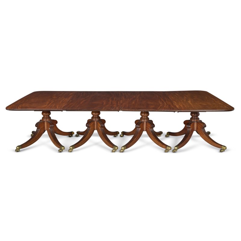 Exceptional ​​Antique Regency Four Pedestal Dining Table With Three Leaves to Seat 24