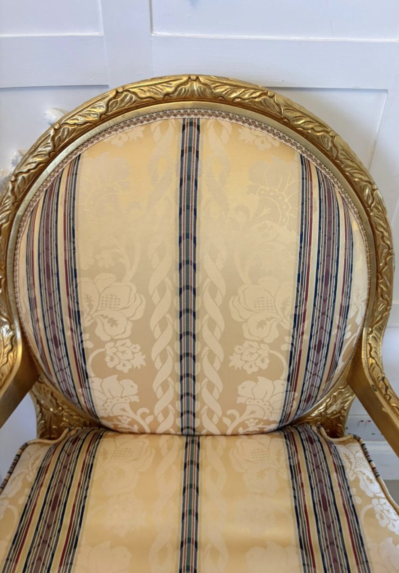 Antique French Giltwood Bergère Armchairs Set of 4 Louis XVI Style Salon Chairs - Image 10