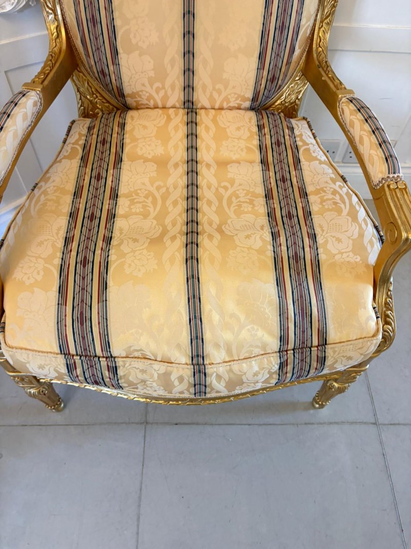 Antique French Giltwood Bergère Armchairs Set of 4 Louis XVI Style Salon Chairs - Image 11