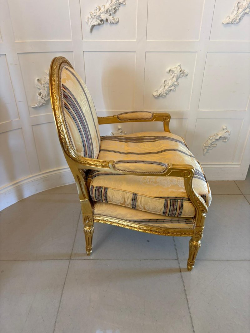 Antique French Giltwood Bergère Armchairs Set of 4 Louis XVI Style Salon Chairs - Image 5
