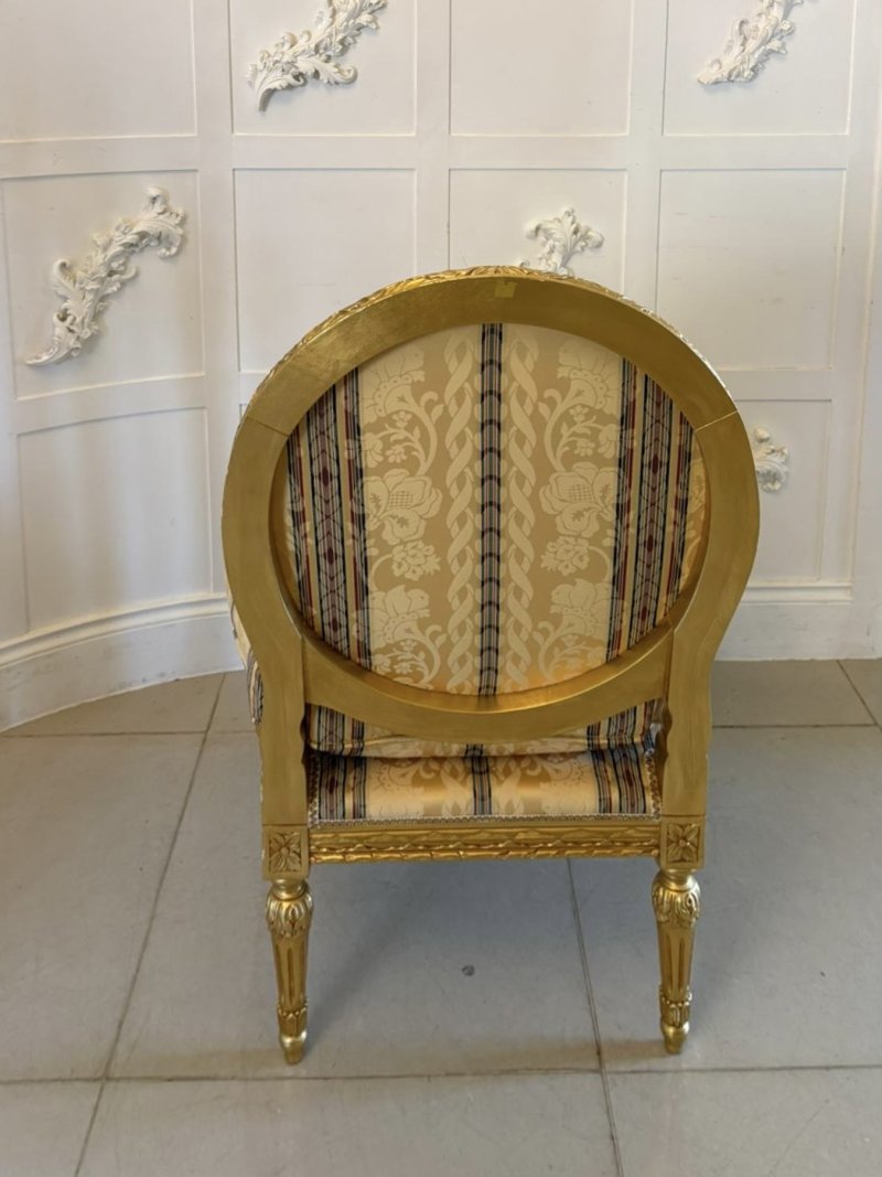 Antique French Giltwood Bergère Armchairs Set of 4 Louis XVI Style Salon Chairs - Image 8