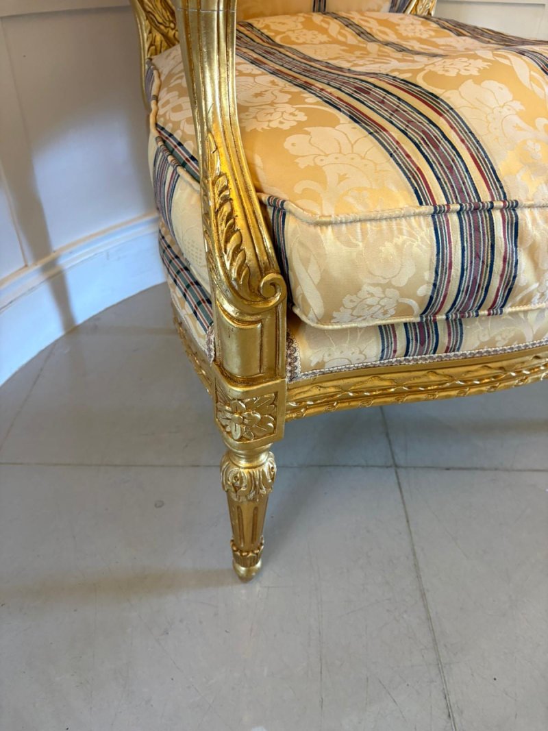 Antique French Giltwood Bergère Armchairs Set of 4 Louis XVI Style Salon Chairs - Image 9