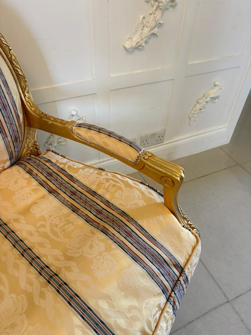 Antique French Giltwood Bergère Armchairs Set of 4 Louis XVI Style Salon Chairs - Image 15