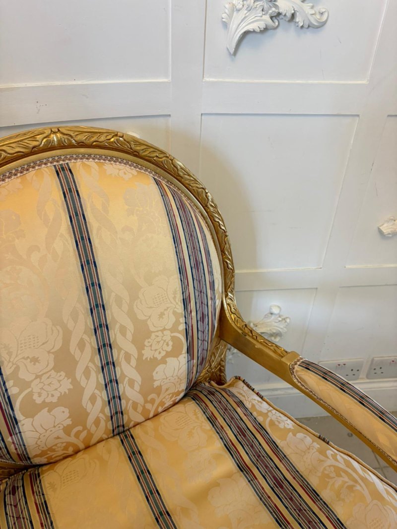 Antique French Giltwood Bergère Armchairs Set of 4 Louis XVI Style Salon Chairs - Image 16