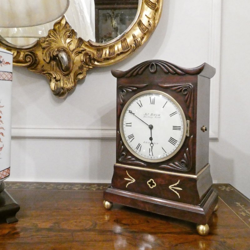 Georgian Mahogany Timepiece Library Mantel Clock by James Bush of London
