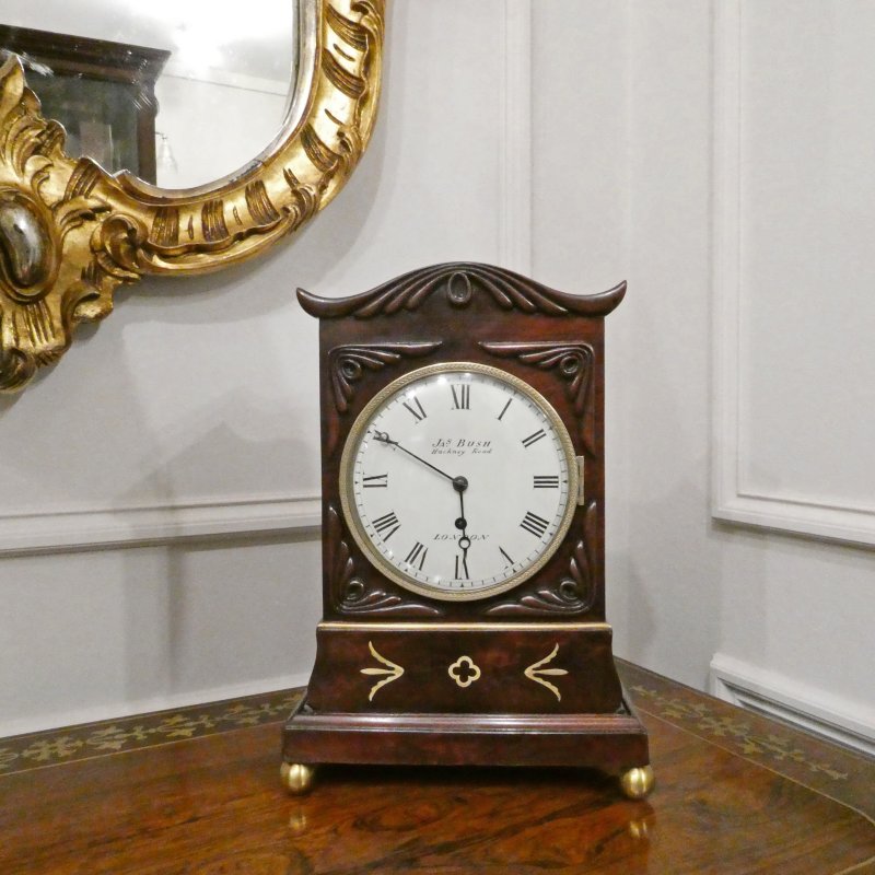Georgian Mahogany Timepiece Library Mantel Clock by James Bush of London - Image 2