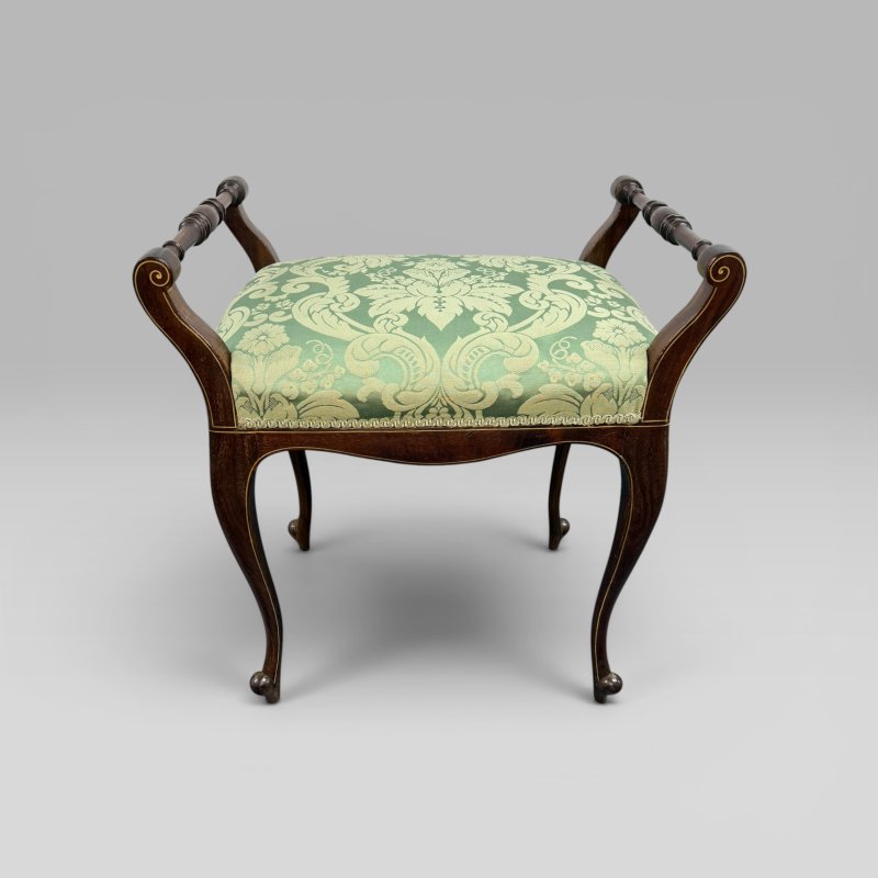 Antique Victorian Mahogany Piano Stool with Green Floral Upholstery - Image 2