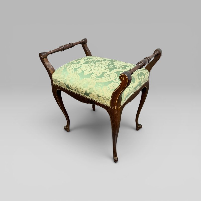 Antique Victorian Mahogany Piano Stool with Green Floral Upholstery - Image 3