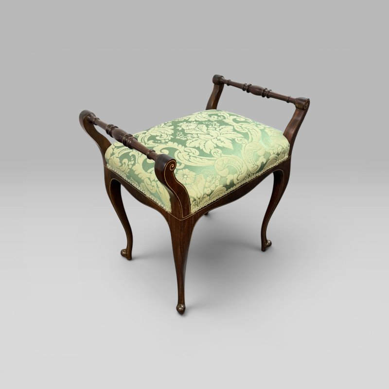 Antique Victorian Mahogany Piano Stool with Green Floral Upholstery - Image 4