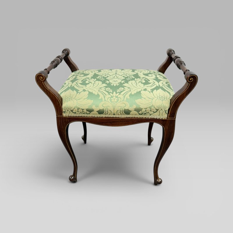 Antique Victorian Mahogany Piano Stool with Green Floral Upholstery - Image 5